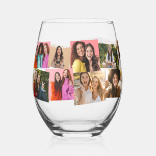 Collage van 14 foto's leuk grappig aangepaste teks wijnglas zonder voet