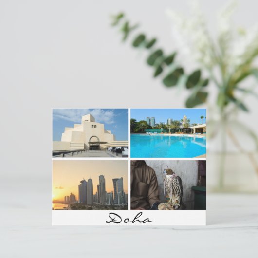 Collage van 4 foto's in het briefkaart van Doha (Staand voorkant)