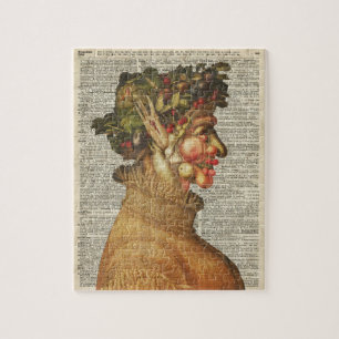 collage van Arcimboldo op oude boekpagina Legpuzzel