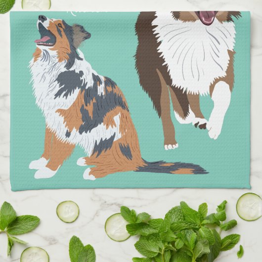 Collage van Australische herders Aussie Honden Theedoek (Gevouwen)