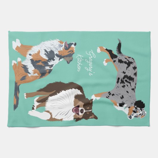 Collage van Australische herders Aussie Honden Theedoek (Horizontaal)