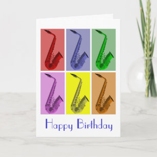 Collage van Colorful Saxophones Birthday Card Kaart