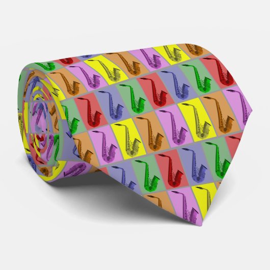 Collage van Colorful Saxophones Pattern-Stropdas Stropdas (Opgerold)