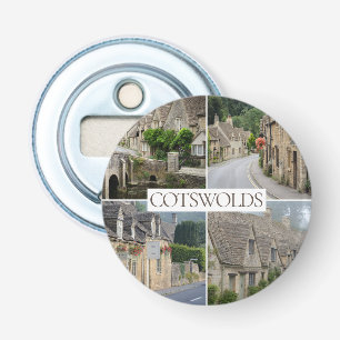 Collage van Cotswolds landschappen reis foto Button Flesopener