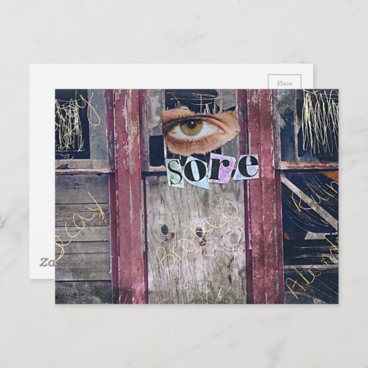 collage van de eyesore briefkaart (Voorkant / Achterkant)