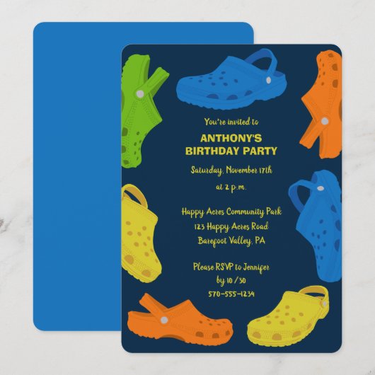 Collage van de marineblauw-Birthday-partij voor de Kaart (Voorkant / Achterkant)