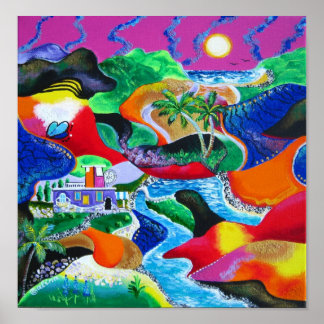 Collage van de Tropische Caraïben Puerto Rico Poster