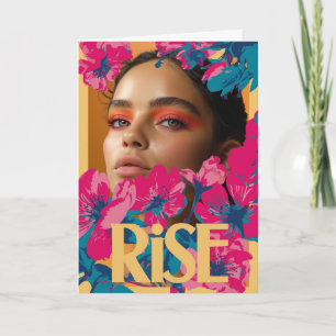 Collage van een vrouw met levendige bloemen kaart