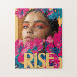 Collage van een vrouw met levendige bloemen legpuzzel
