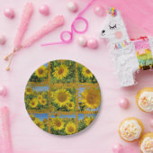 Collage van gele zonnebloemen in de zomer papieren bordje (Feest)