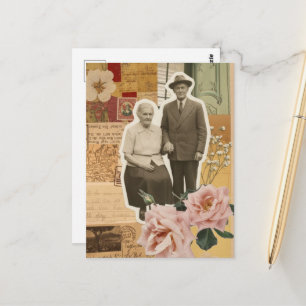 Collage van grootouders in gemengde techniek briefkaart