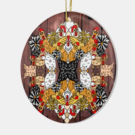 Collage van Hand Drawn Funny Chickens Ceramic Orna Keramisch Ornament (Links)