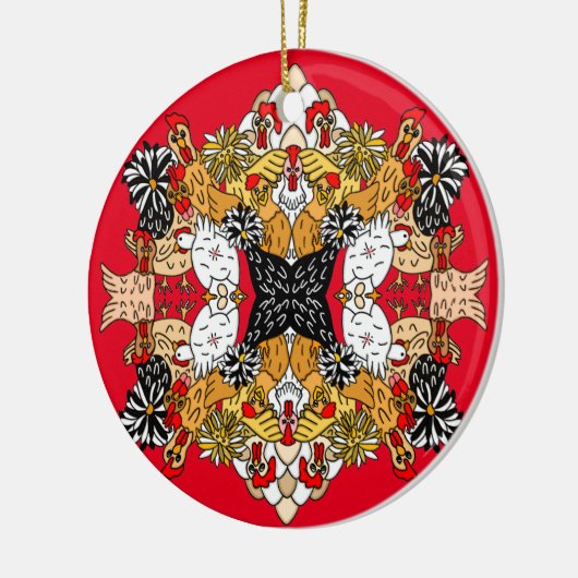 Collage van Hand Drawn Funny Chickens Keramisch Ornament (Links)