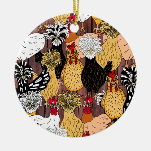 Collage van Hand Drawn Funny Chickens Keramisch Ornament (Voorkant)