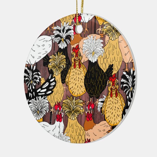 Collage van Hand Drawn Funny Chickens Keramisch Ornament (Links)