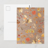 Collage van herfstbladeren op bruin briefkaart (Voorkant / Achterkant)