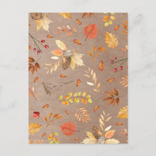 Collage van herfstbladeren op bruin briefkaart (Voorkant)