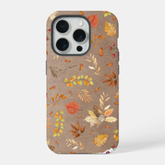 Collage van herfstbladeren op bruin iPhone 15 pro case