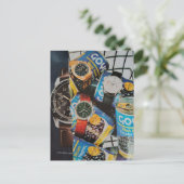 Collage van horloges en blikken goederen briefkaart (Staand voorkant)