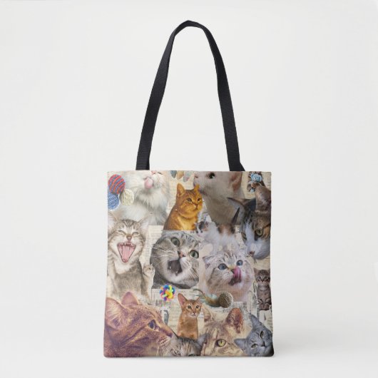Collage van katten en speelgoed tote bag (Voorkant)
