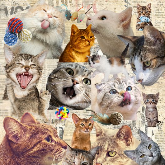 Collage van katten en speelgoed tote bag