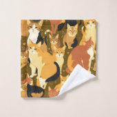 Collage van katten in bruin, bruin en roest bad handdoek (Wasdoekje)
