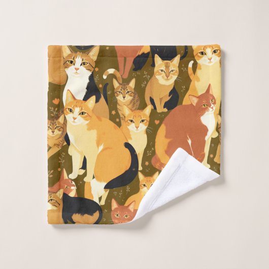 Collage van katten in bruin, bruin en roest bad handdoek (Wasdoekje)