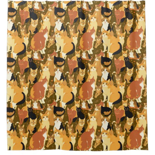 Collage van katten in bruin, bruin en roest douchegordijn (Voorkant)