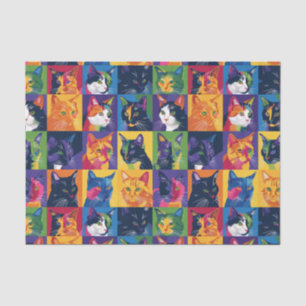 Collage van kleurrijke Pop Art Cats Decoupage Tissuepapier