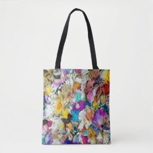 collage van kleurrijke stoffen tote bag