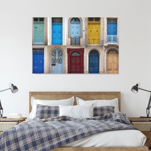 Collage van kleurrijke voordeuren canvas afdruk (Insitu (Slaapkamer))
