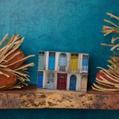 Collage van kleurrijke voordeuren fotoplaat (Zijkant)