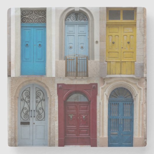 Collage van kleurrijke voordeuren stenen onderzetter (Voorkant)