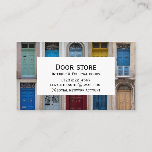 Collage van kleurrijke voordeuren visitekaartje (Achterkant)