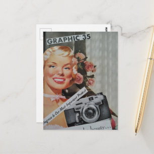 Collage van lachende blonde vrouw uit de jaren 40 briefkaart