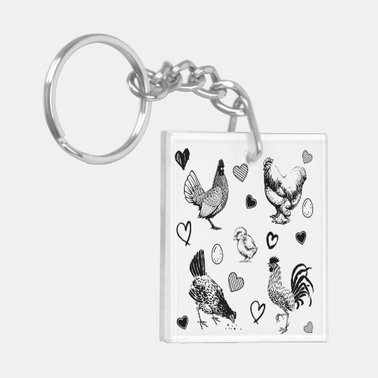 Collage van Leuke Kippen Sleutelhanger (Voorkant Links)