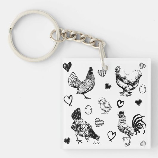 Collage van Mooie Kippen Sleutelhanger (Voorkant)