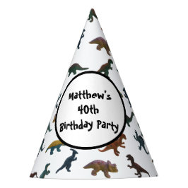 Collage van Plastic Speelgoed Dinosaurussen en Uw  Feesthoedjes