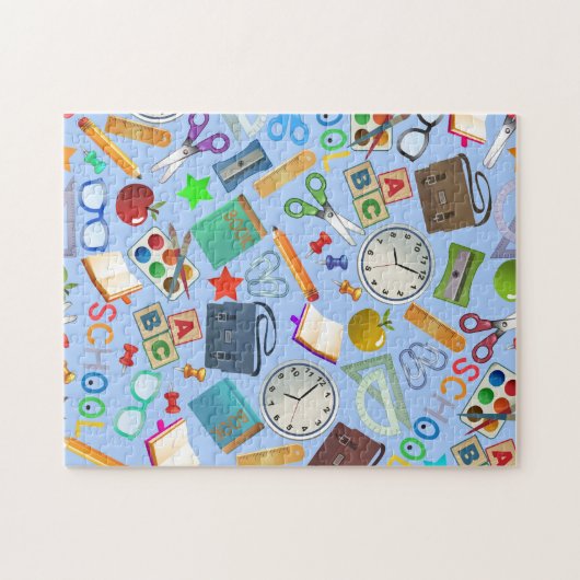 Collage van schoolbenodigdheden legpuzzel (Horizontaal)