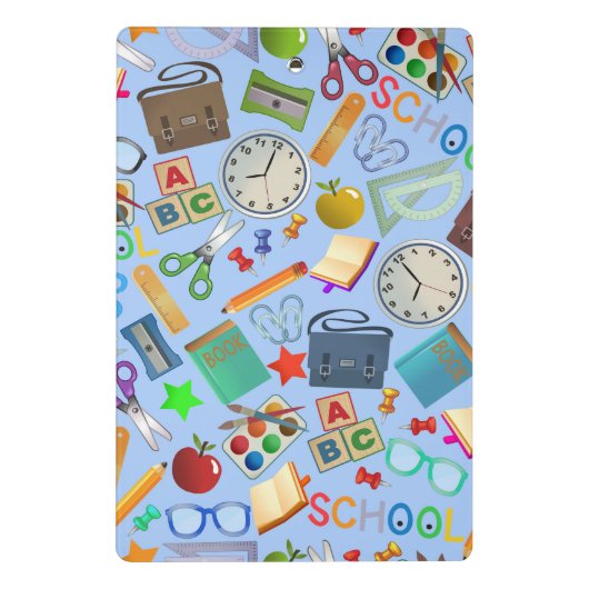 Collage van schoolbenodigdheden mini klembord (Achterkant)