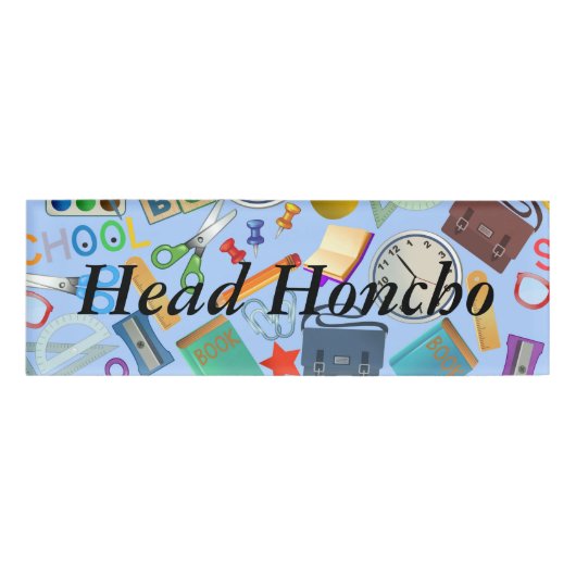 Collage van schoolbenodigdheden naambadge (Voorkant)