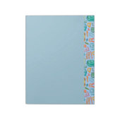 Collage van schoolbenodigdheden op blauw notitieblok (Linkerzijde)