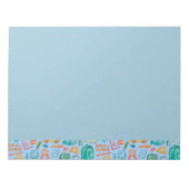 Collage van schoolbenodigdheden op blauw notitieblok (Voorkant)