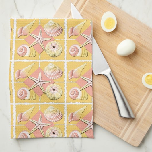 Collage van Seashells Shades of Gold & Roze Theedoek (Quarter Fold)