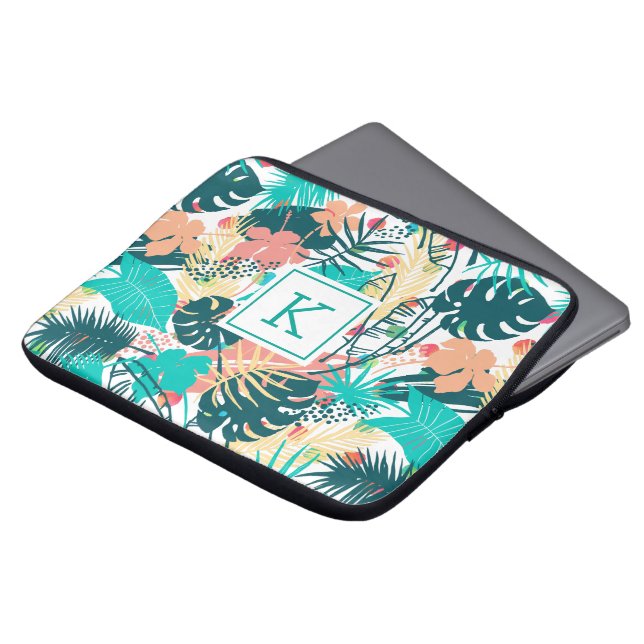 Collage van tropische bladeren laptop sleeve (Voorkant top)