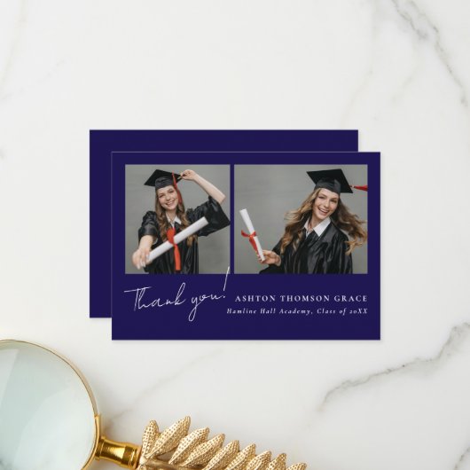 Collage van twee foto's modern design bedankkaart (Voorkant / Achterkant in situ)