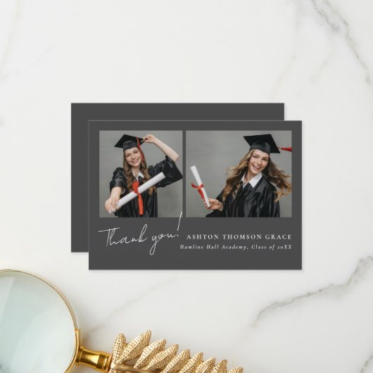 Collage van twee foto's modern design bedankkaart (Voorkant / Achterkant in situ)