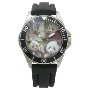 collage van vier afbeeldingen panda horloge