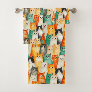 Collage van Waterverf Cats Pattern Bad Handdoek