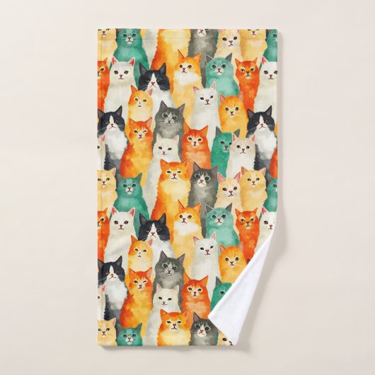 Collage van Waterverf Cats Pattern Bad Handdoek (Handdoek)